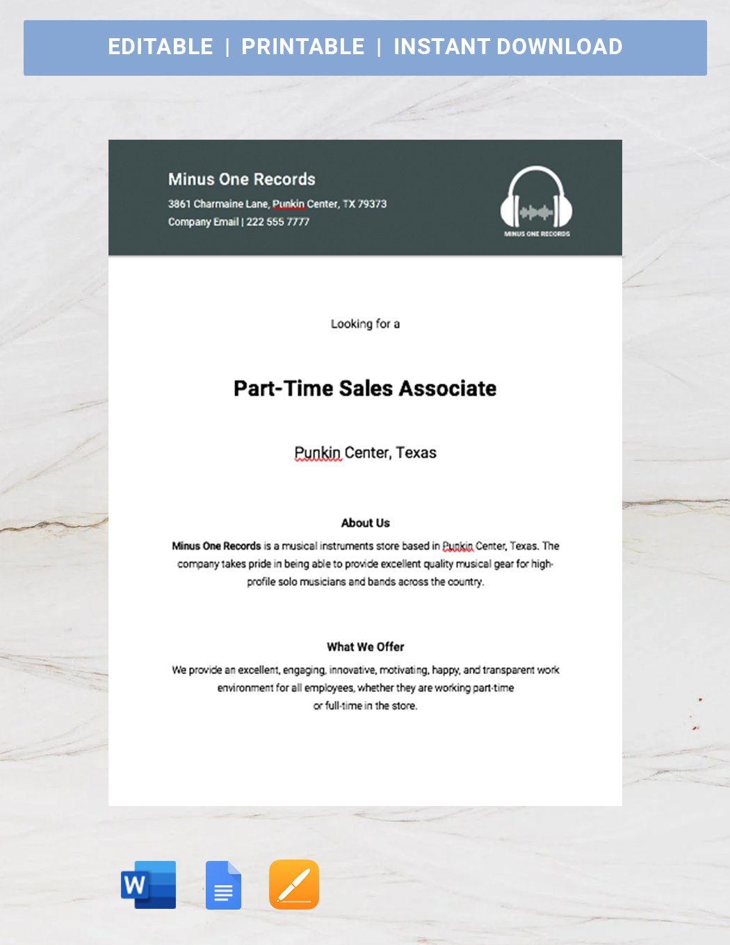 Free Part Time Job Advertisement Template - Download in Word, Google Docs, Apple Pages | Template.net