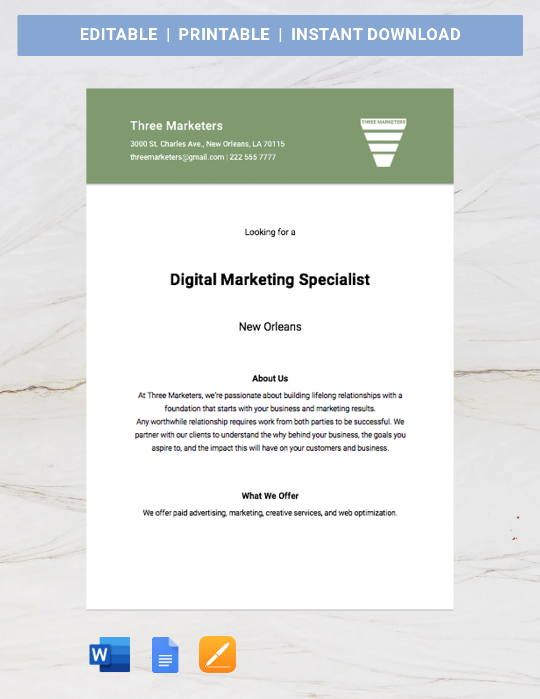 Digital Marketing Manager Job Advertisement Template in Word, Google Docs, Apple Pages