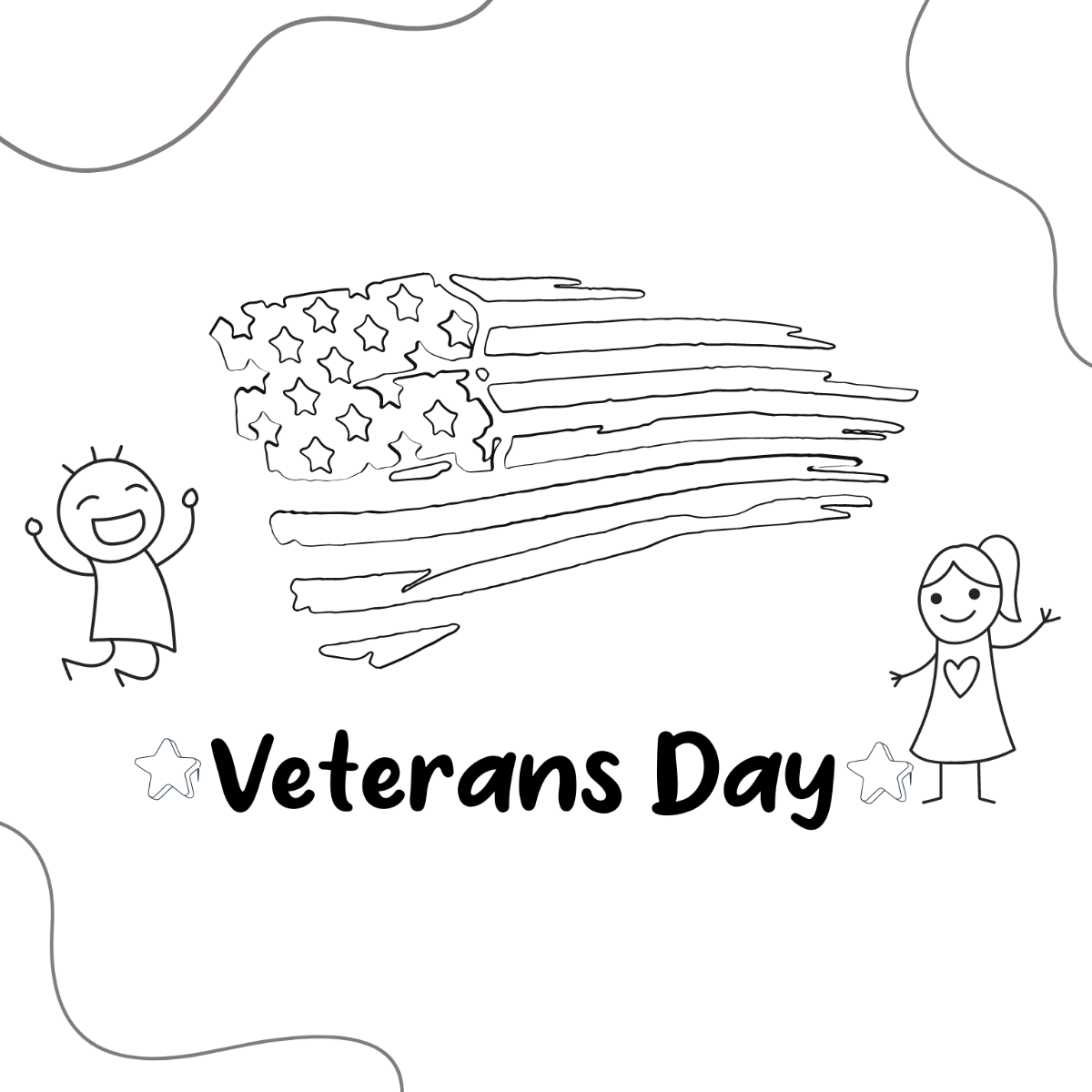 Kids Veterans Day Drawing Template