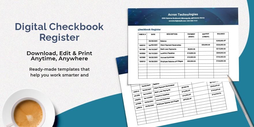 Digital Checkbook Register Template