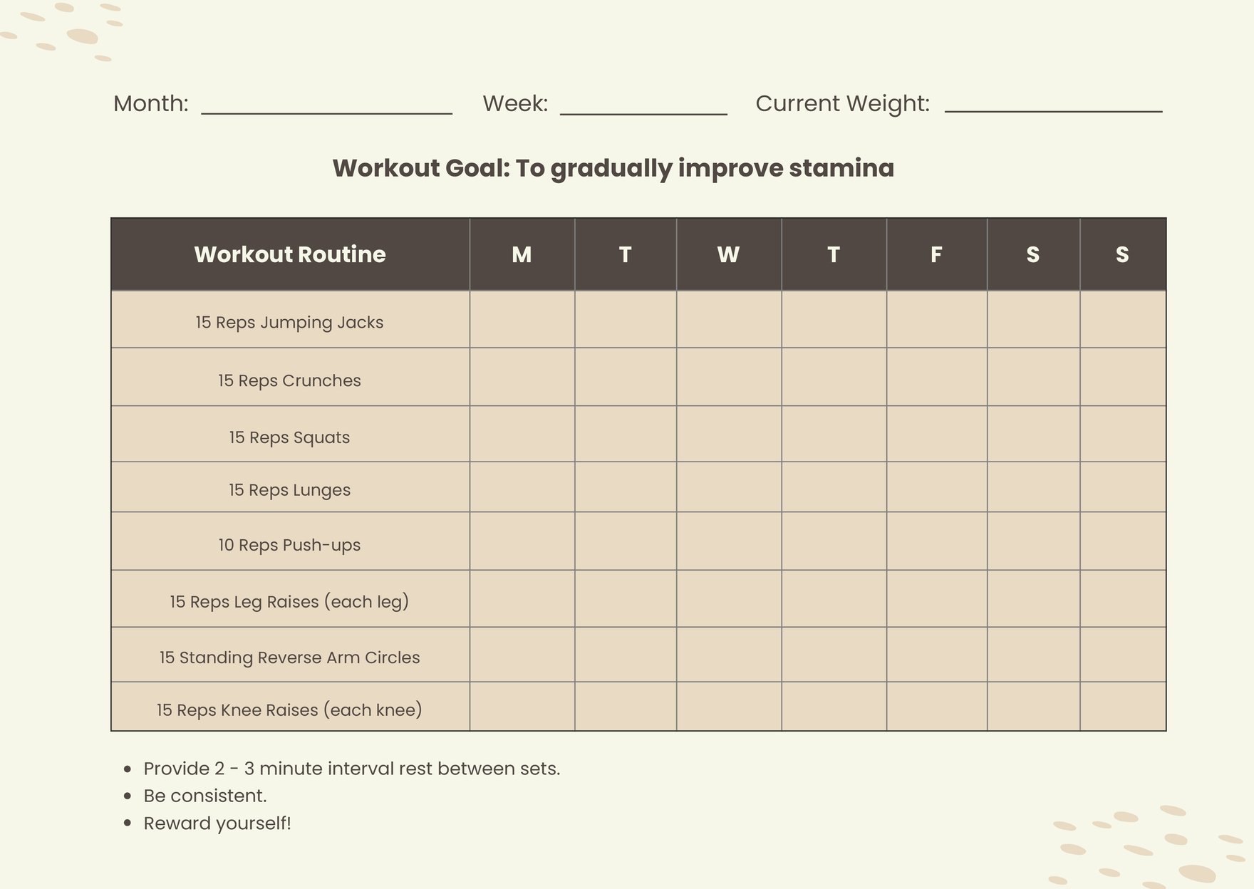 Workout Goal Chart in PDF, Illustrator