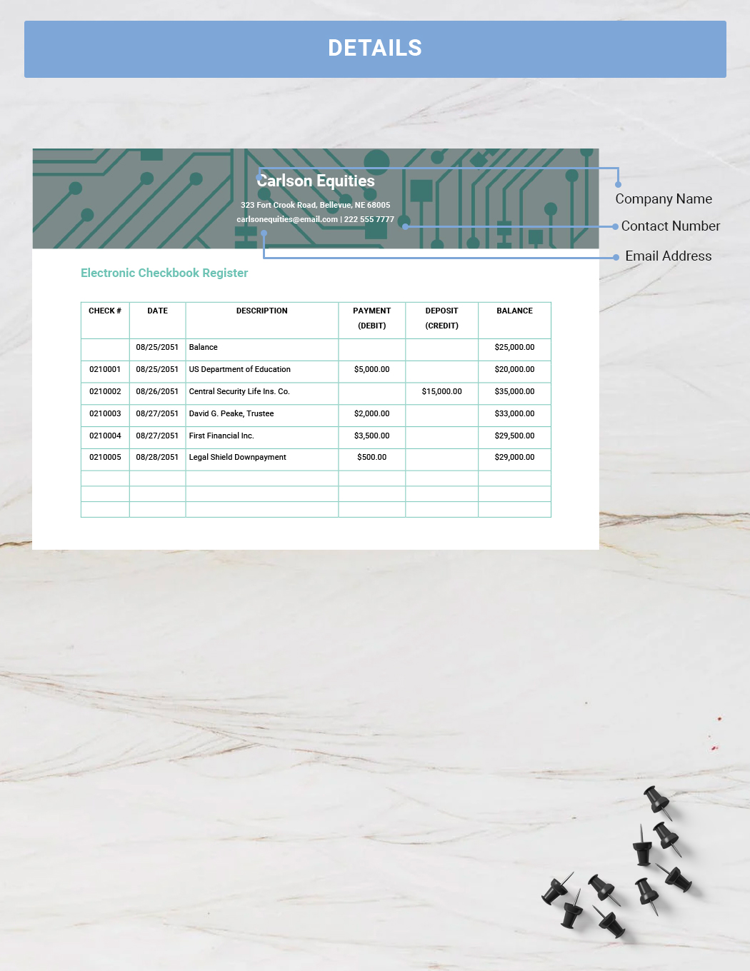 Electronic Checkbook Register Template Google Docs, Word