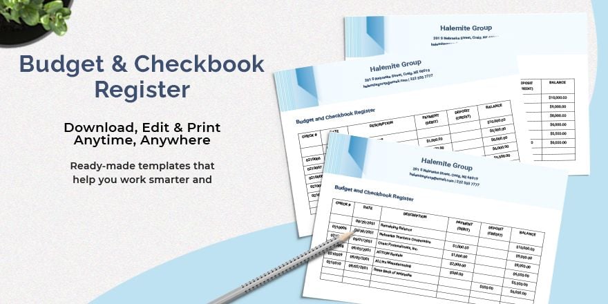 Budget & Checkbook Register Template