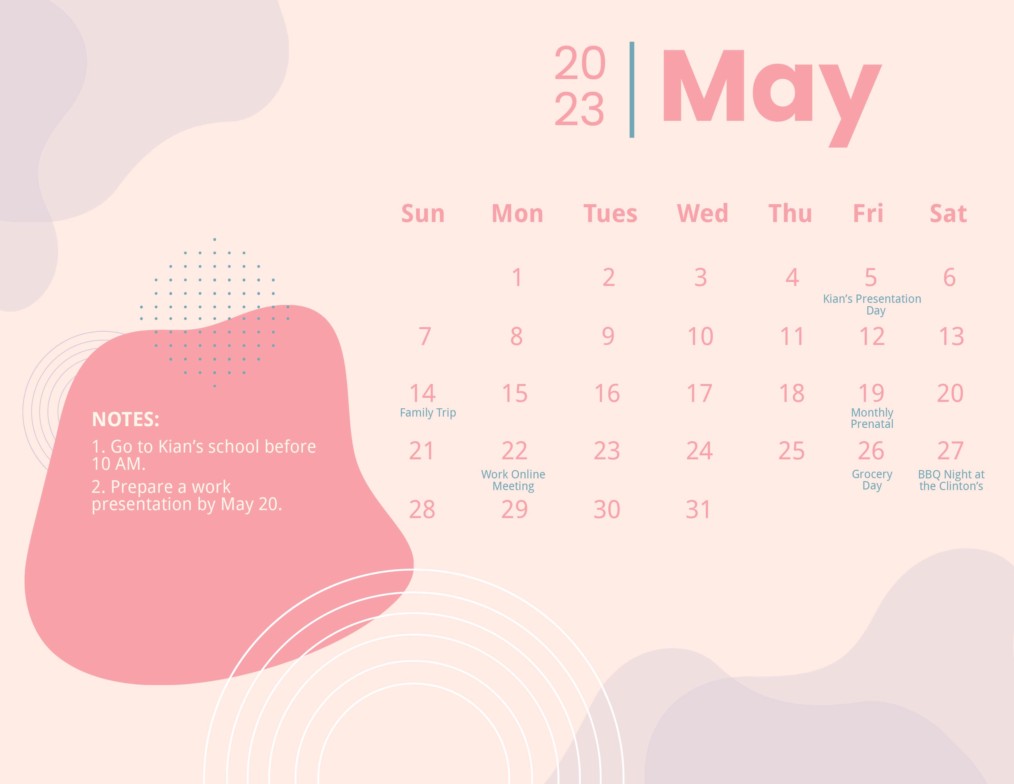 FREE May Calendar Template Download in Word, Google Docs, Illustrator
