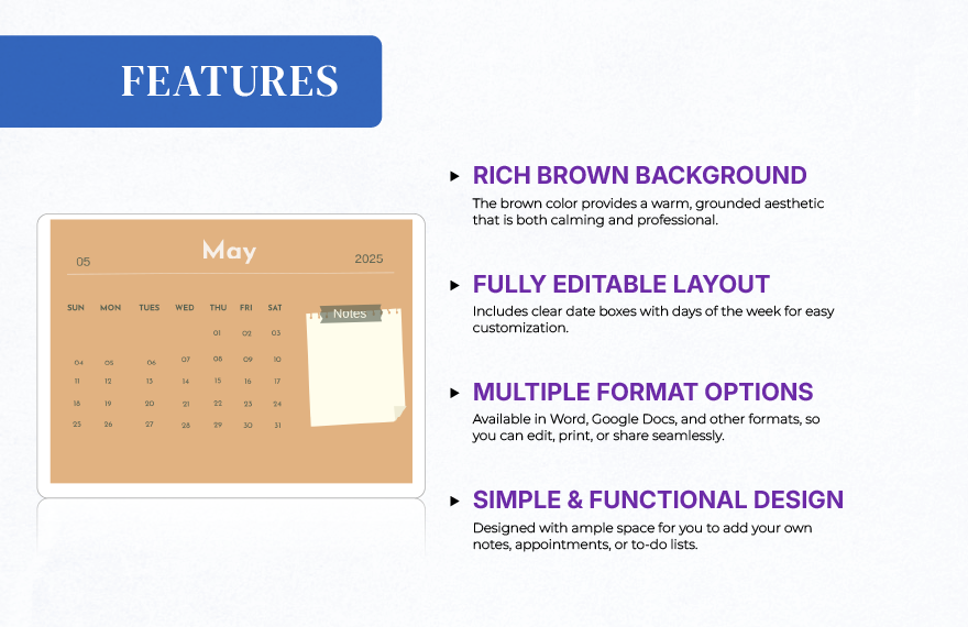 Blank May 2025 Calendar Template