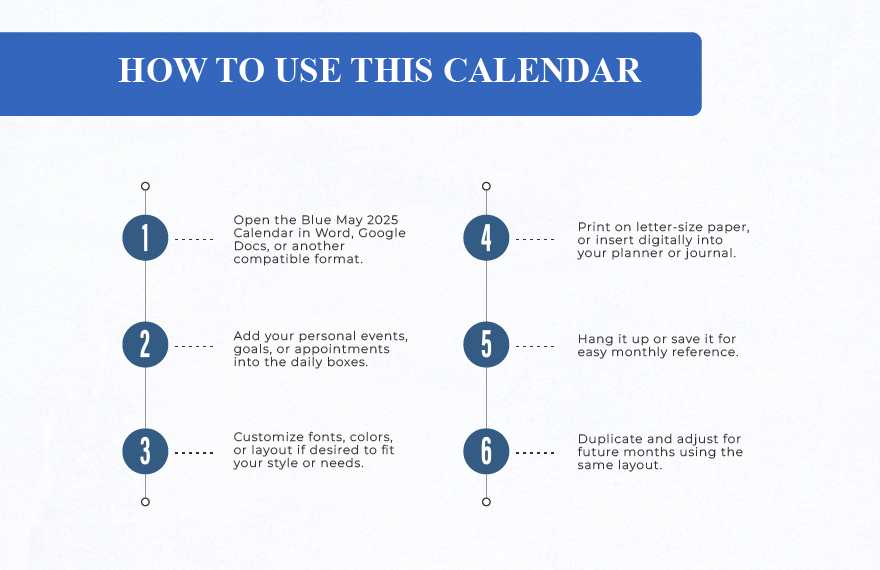 Blue May 2025 Calendar Template
