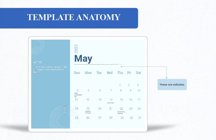 Blue May 2025 Calendar Template