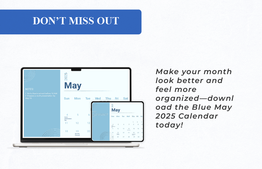 Blue May 2025 Calendar Template