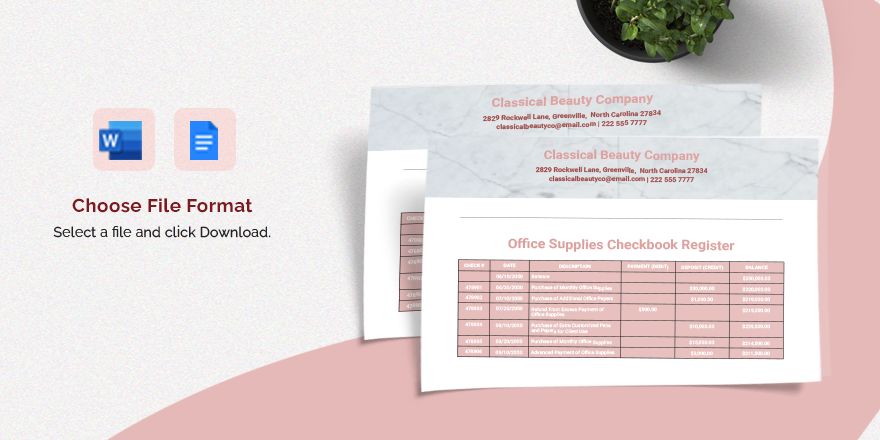 Office Supplies Checkbook Register Template