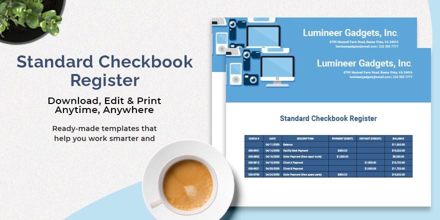 Free Standard Checkbook Register Template