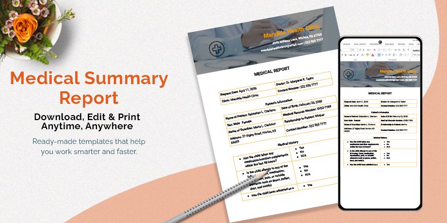 Medical Summary Report Template in Word, Google Docs