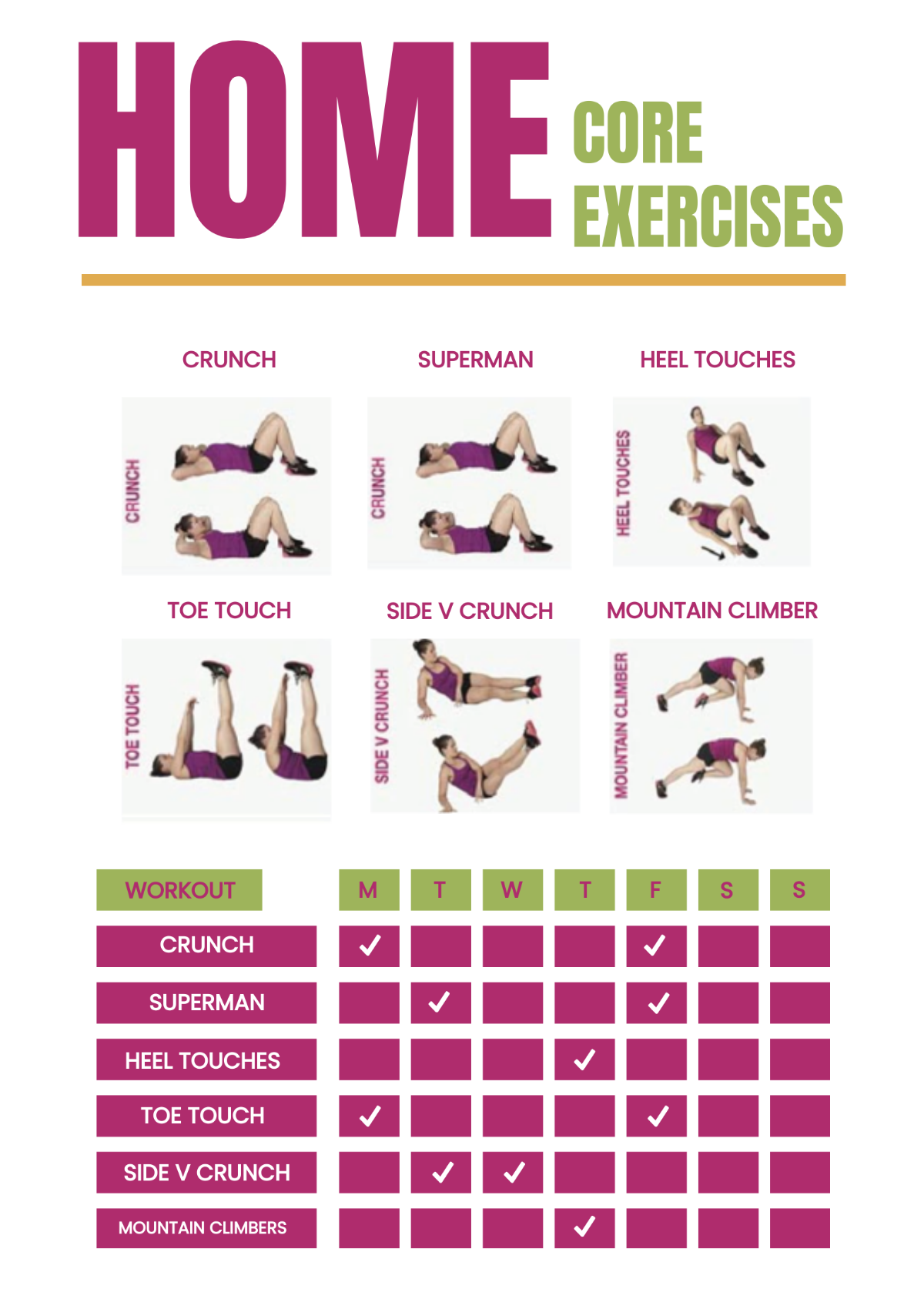 Workout Exercise Chart Template