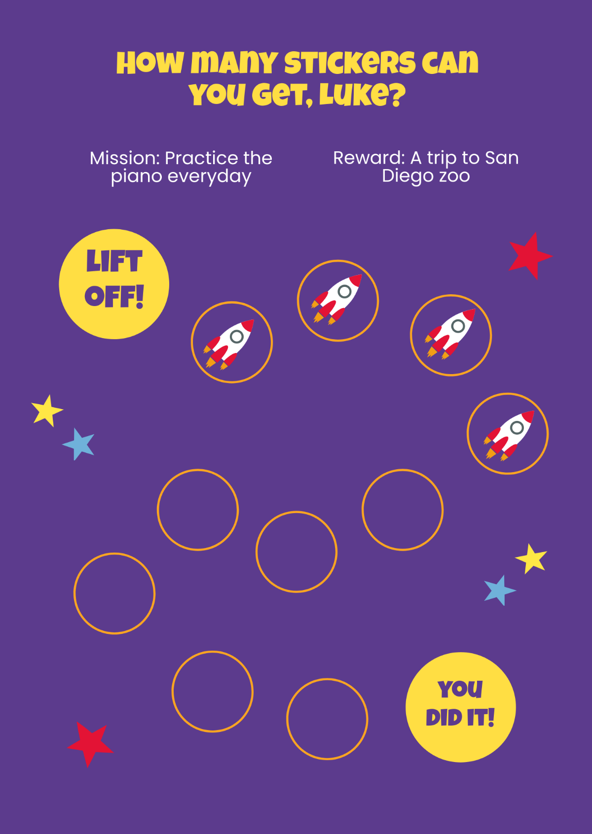 Space Reward Sticker Chart Template