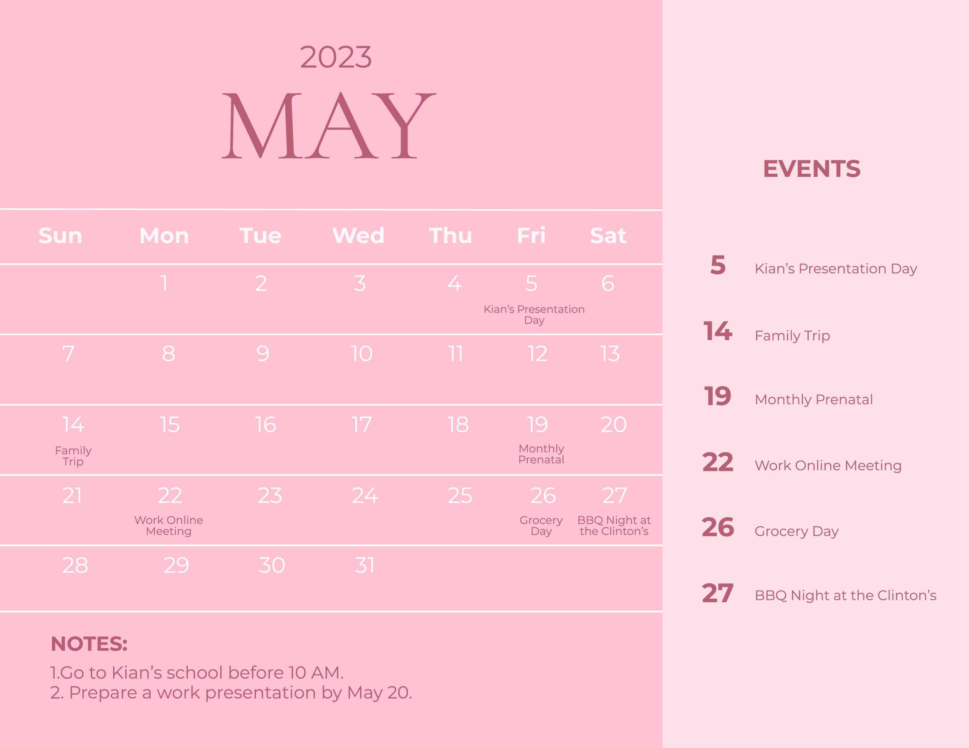 FREE May Calendar Word Template Download
