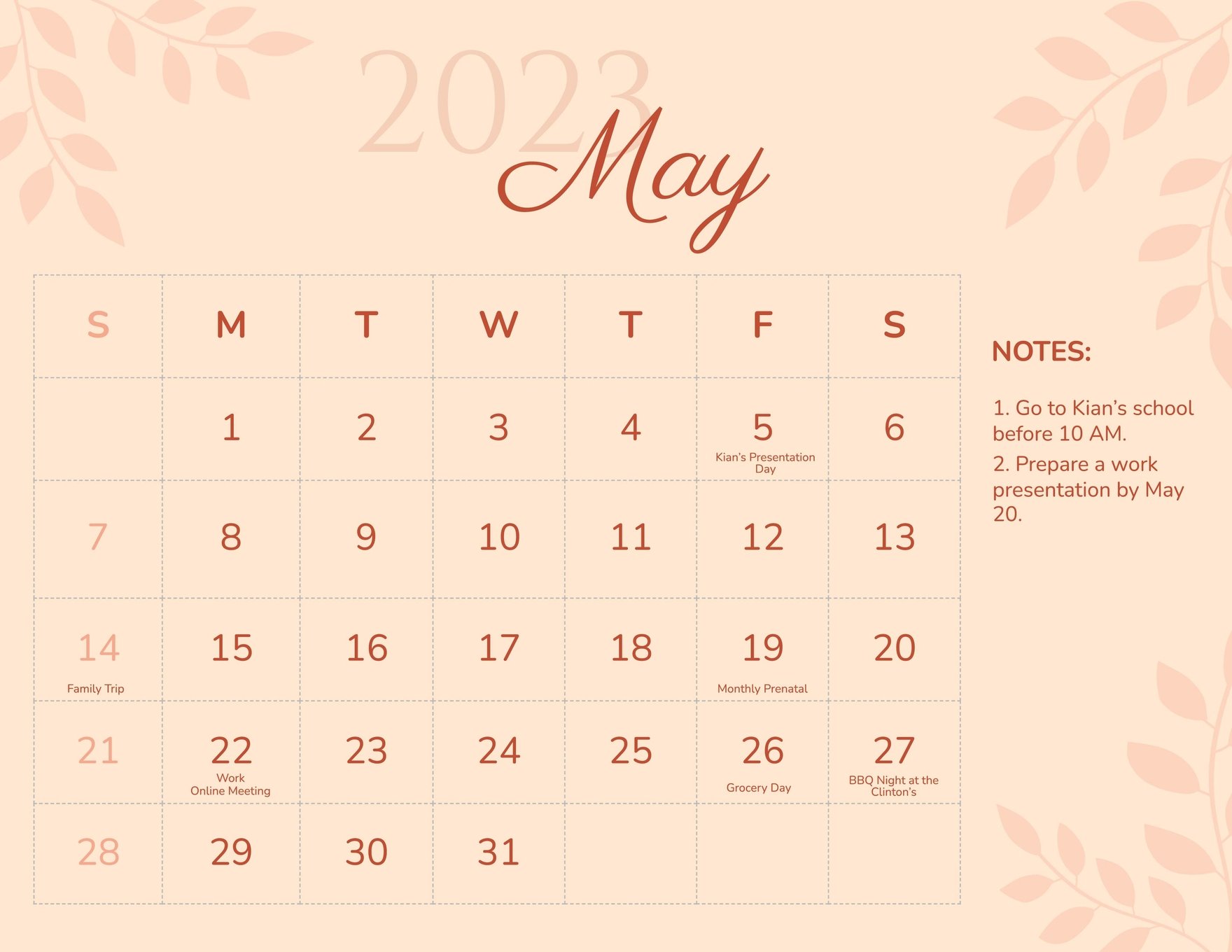 Calligraphy May 2023 Calendar
