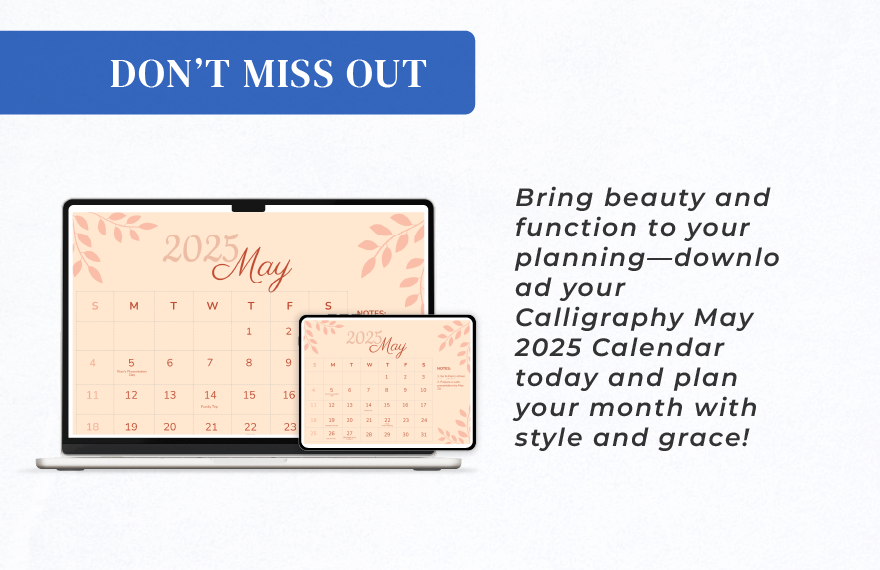 Calligraphy May 2025 Calendar