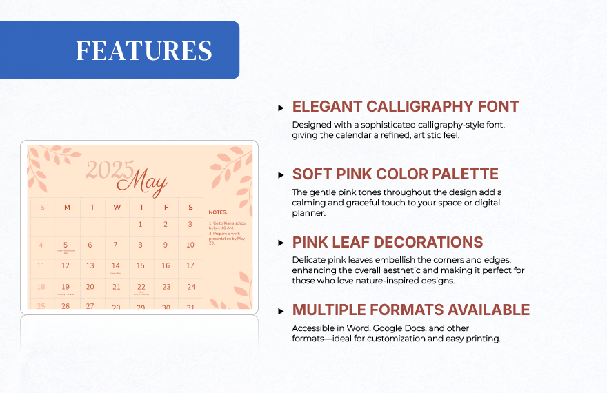 Calligraphy May 2025 Calendar