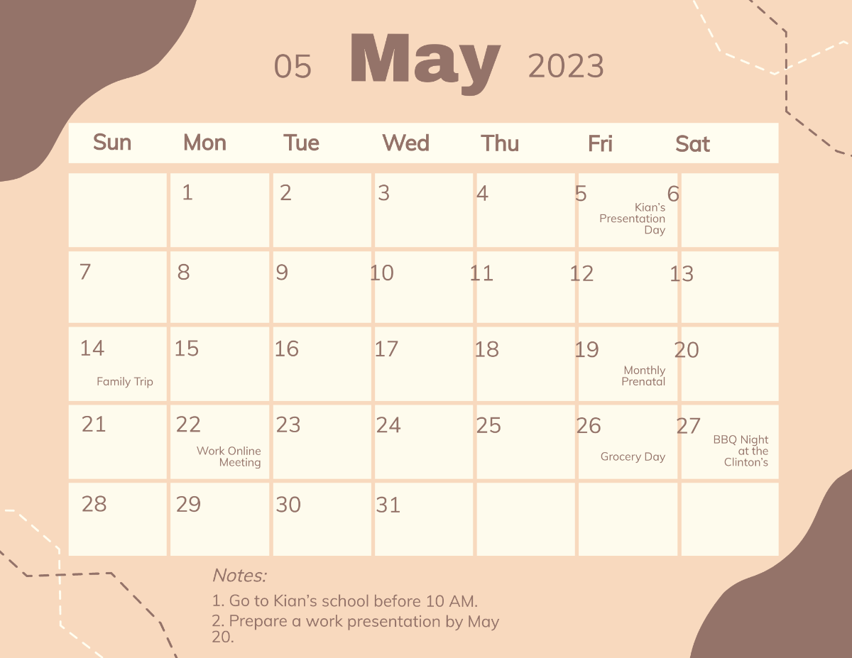 Simple May 2023 Calendar Template