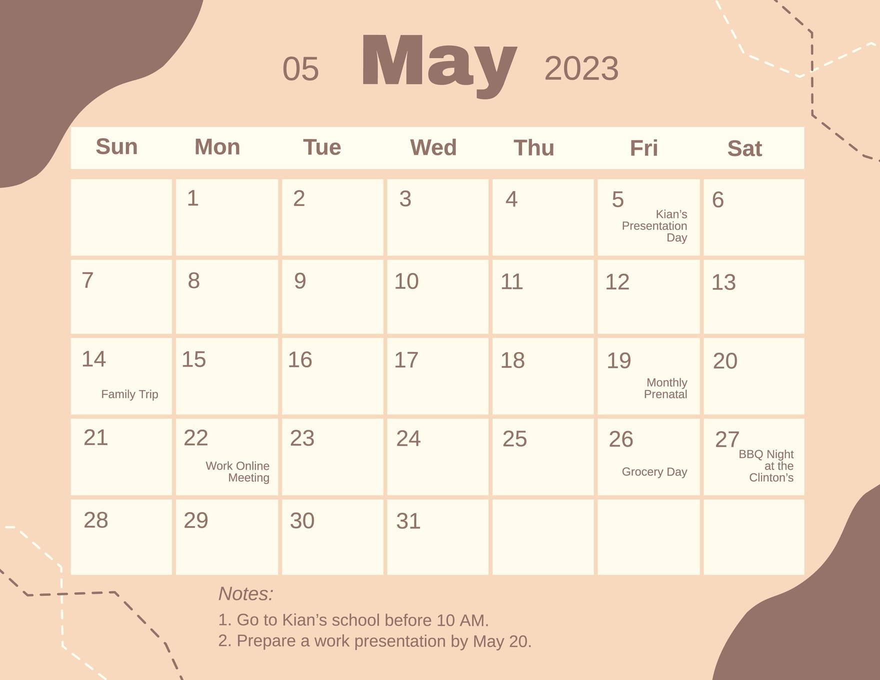 Simple May 2023 Calendar Template