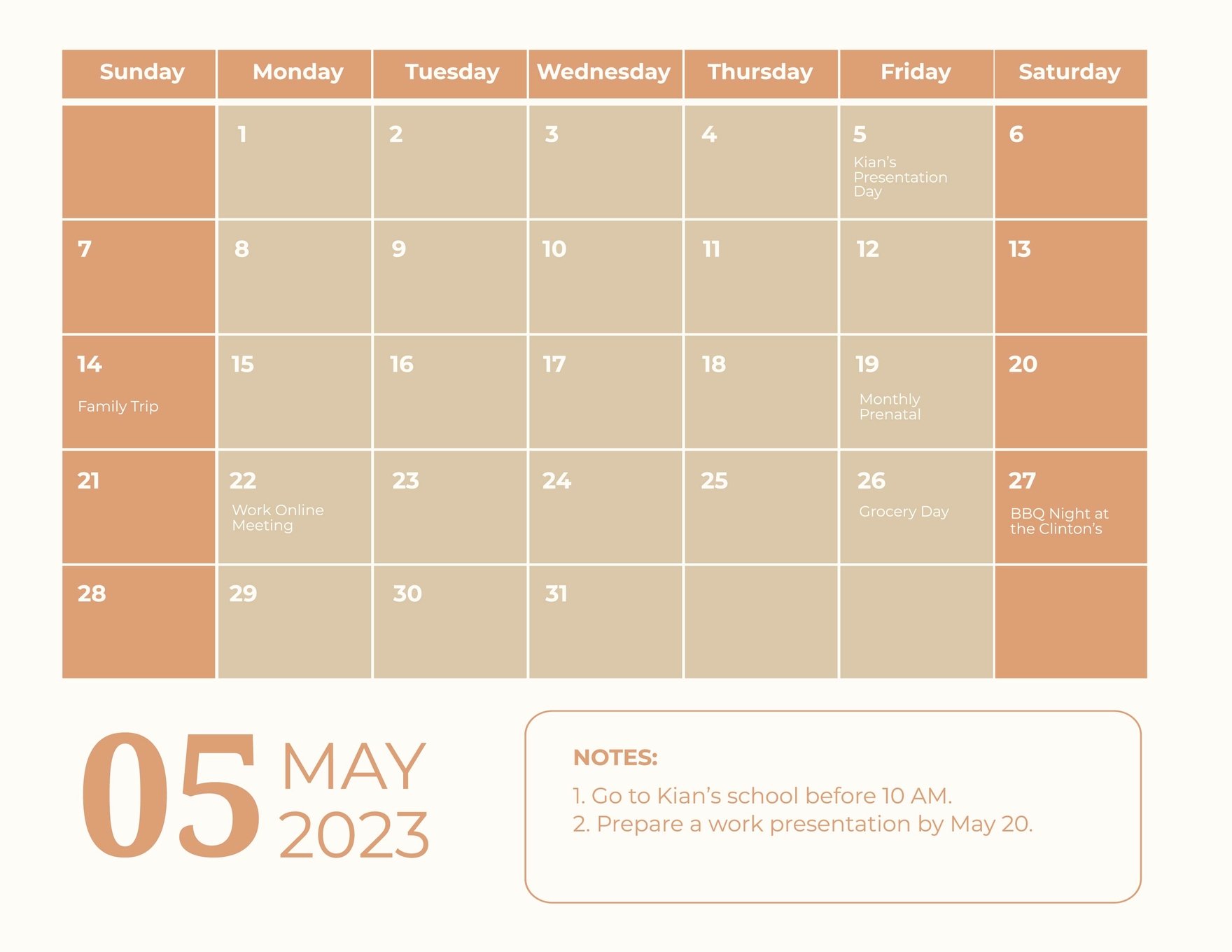 Printable May 2023 Monthly Calendar Template
