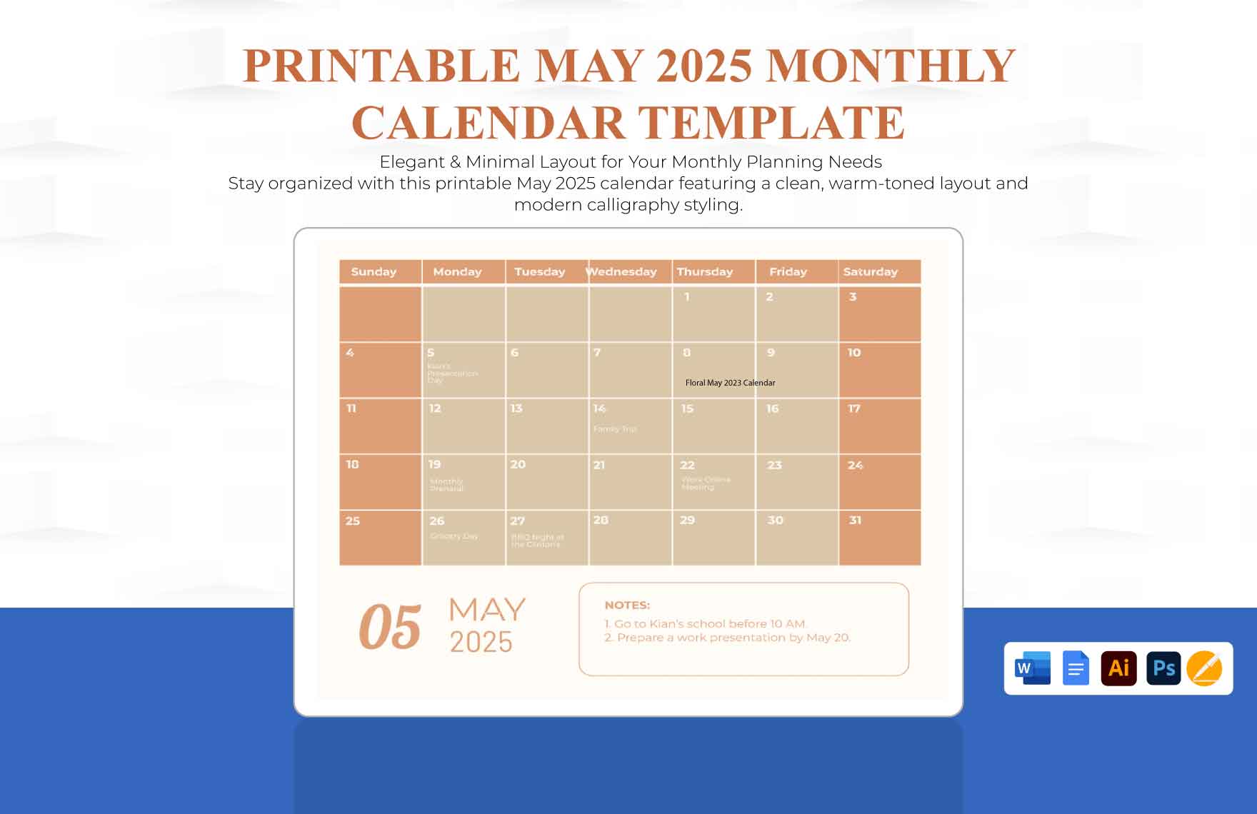 Printable May 2025 Monthly Calendar Template
