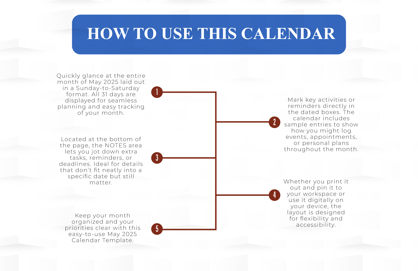 Printable May 2025 Monthly Calendar Template