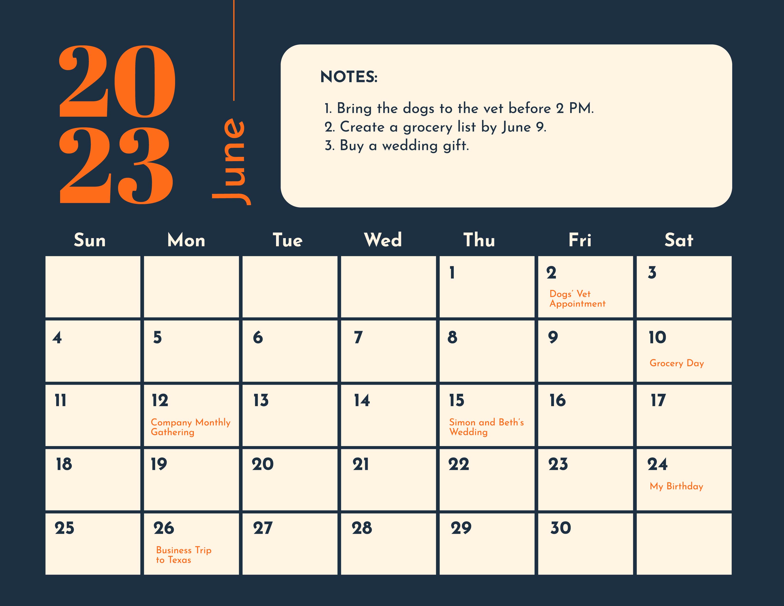 June 2023 Calendar Template