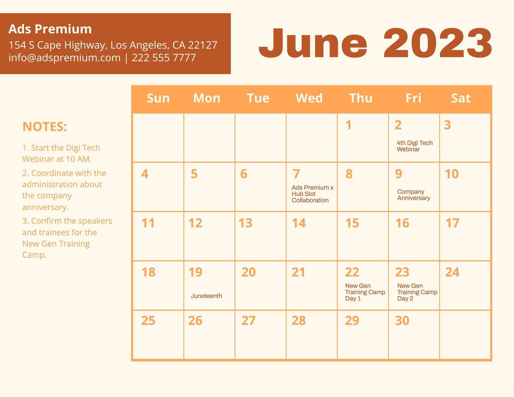 June 2023 Calendar Template With Holidays