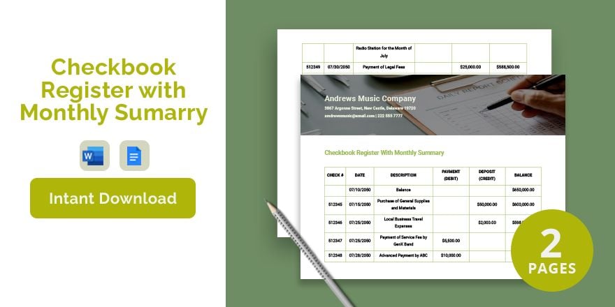 Traditional Checkbook Register Template