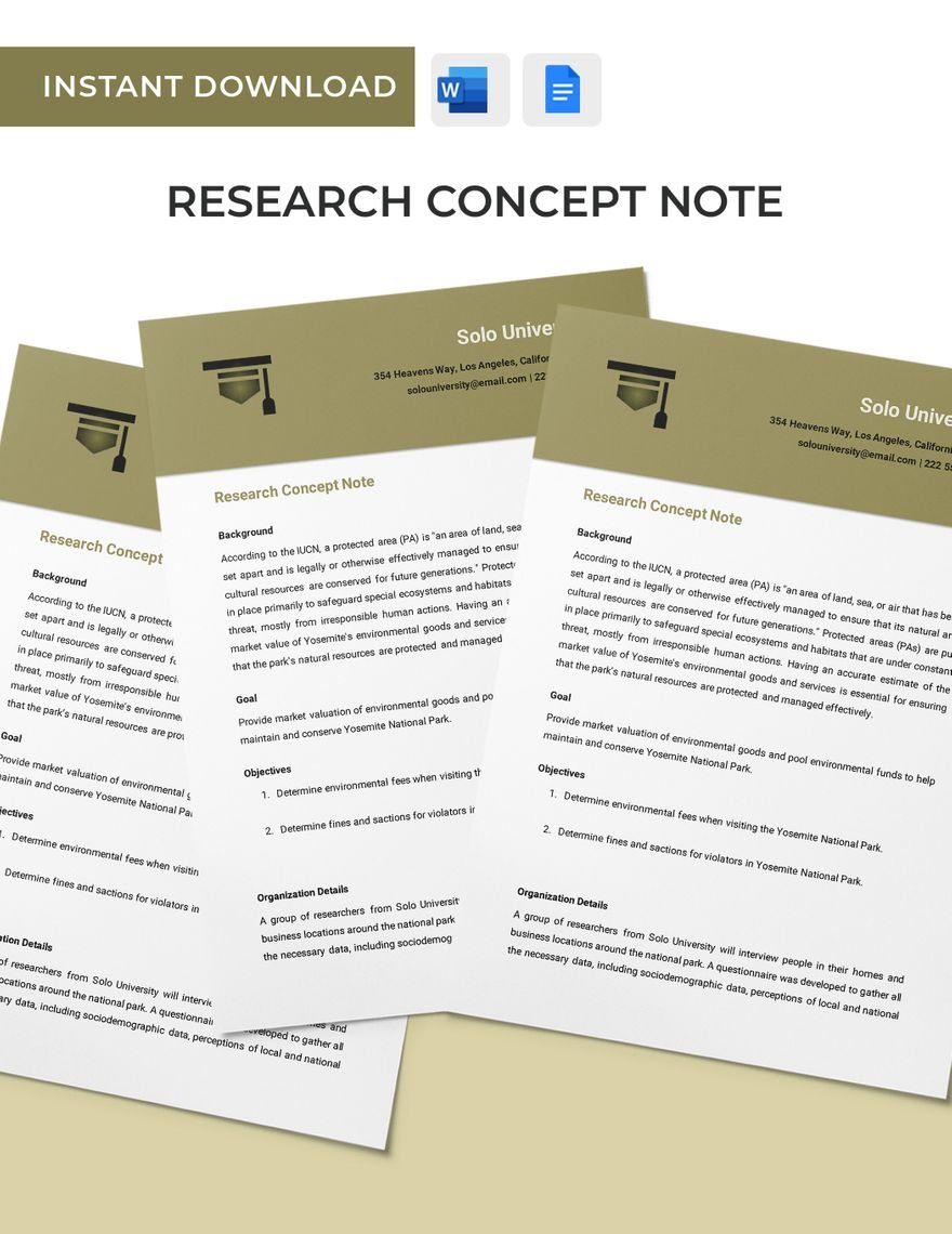 Research Concept Note Template in Word, Google Docs
