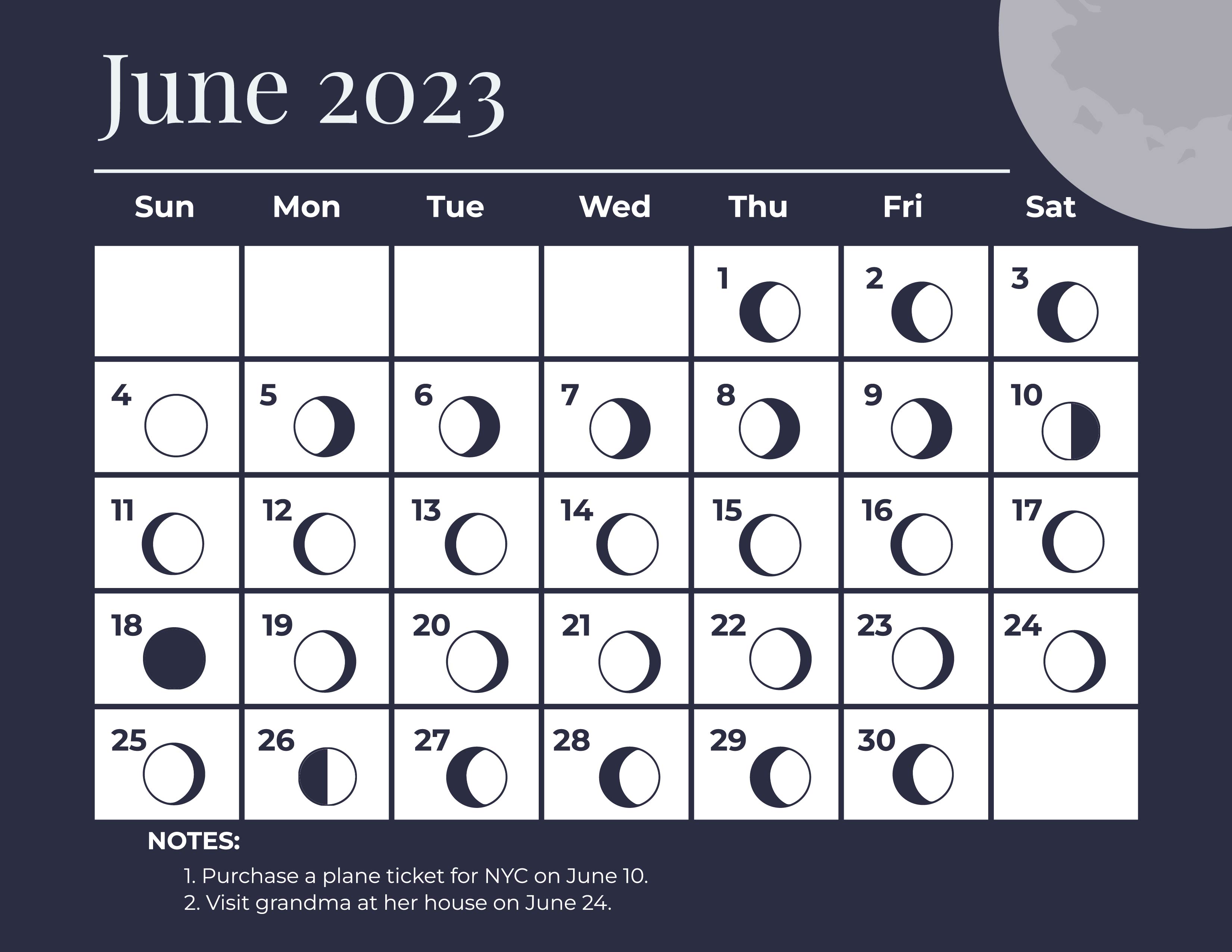Moon Calendar June 2022