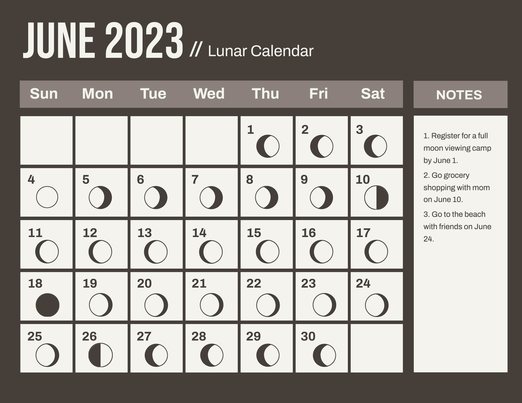 Lunar Calendar June 2023