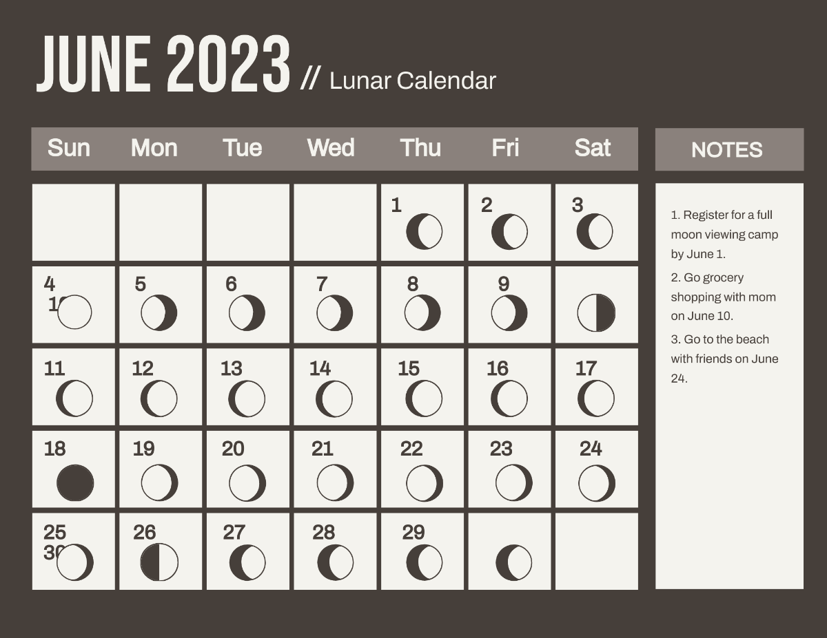 Lunar Calendar June 2023 Template
