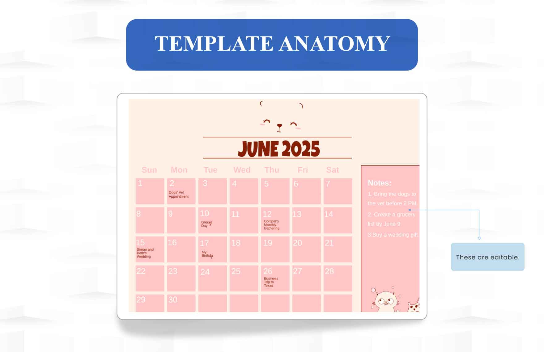 Cute June 2025 Calendar Template