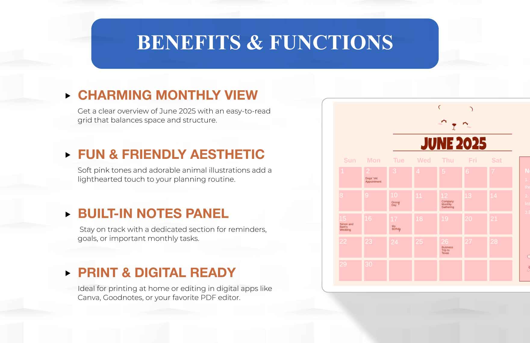 Cute June 2025 Calendar Template