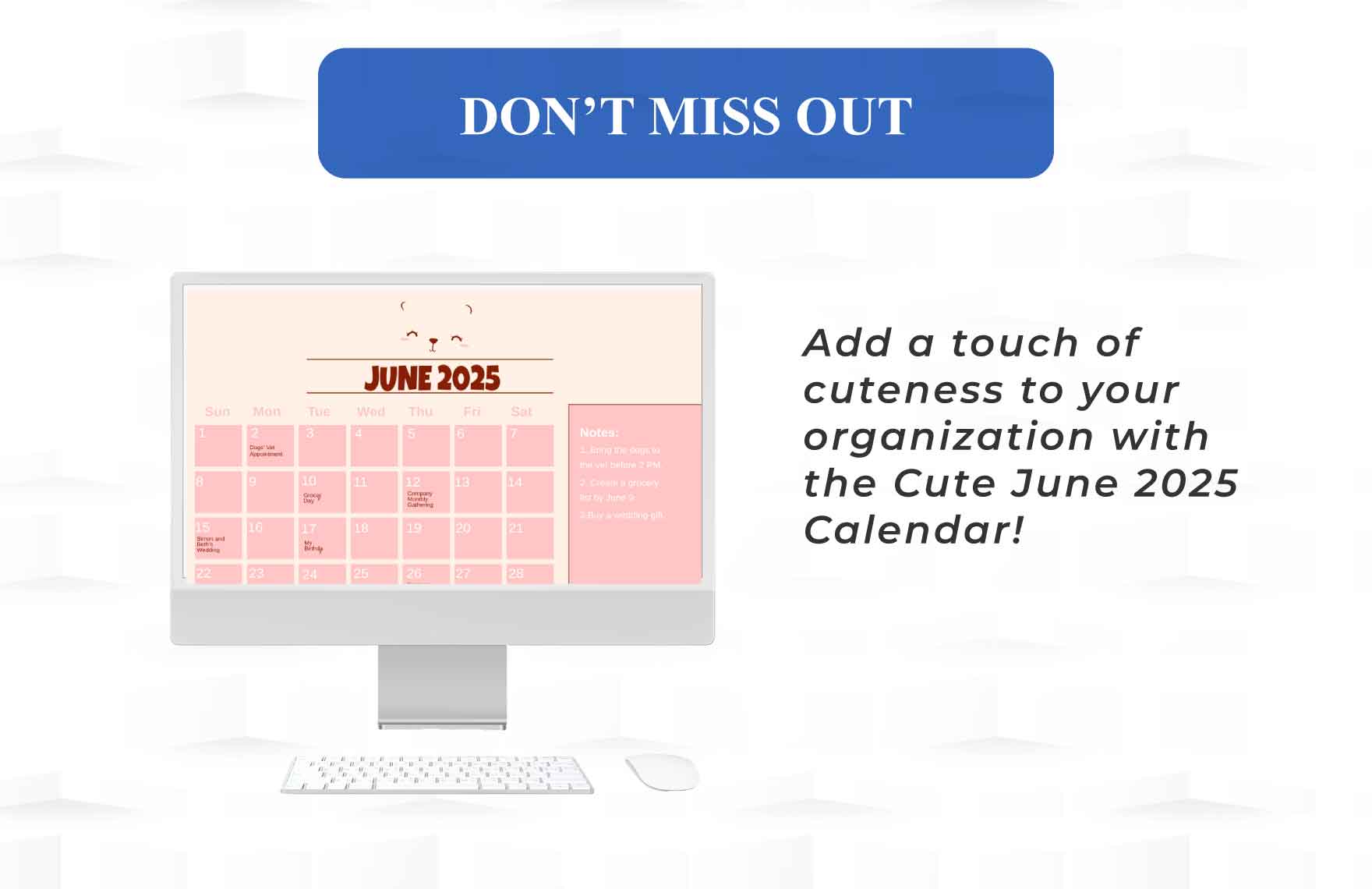 Cute June 2025 Calendar Template