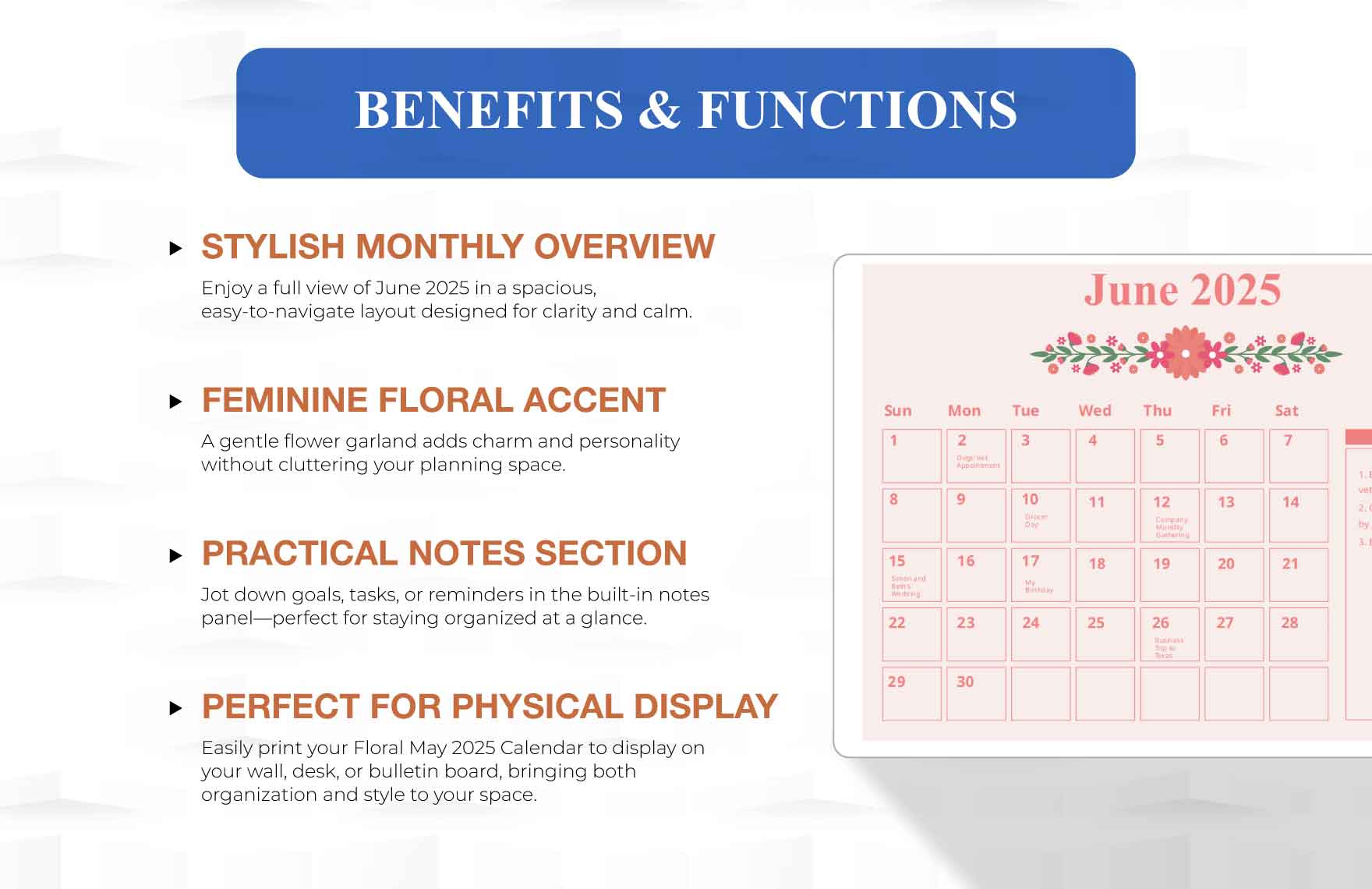 Floral June 2025 Calendar Template