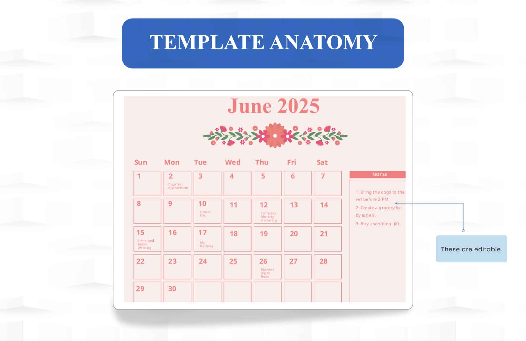 Floral June 2025 Calendar Template