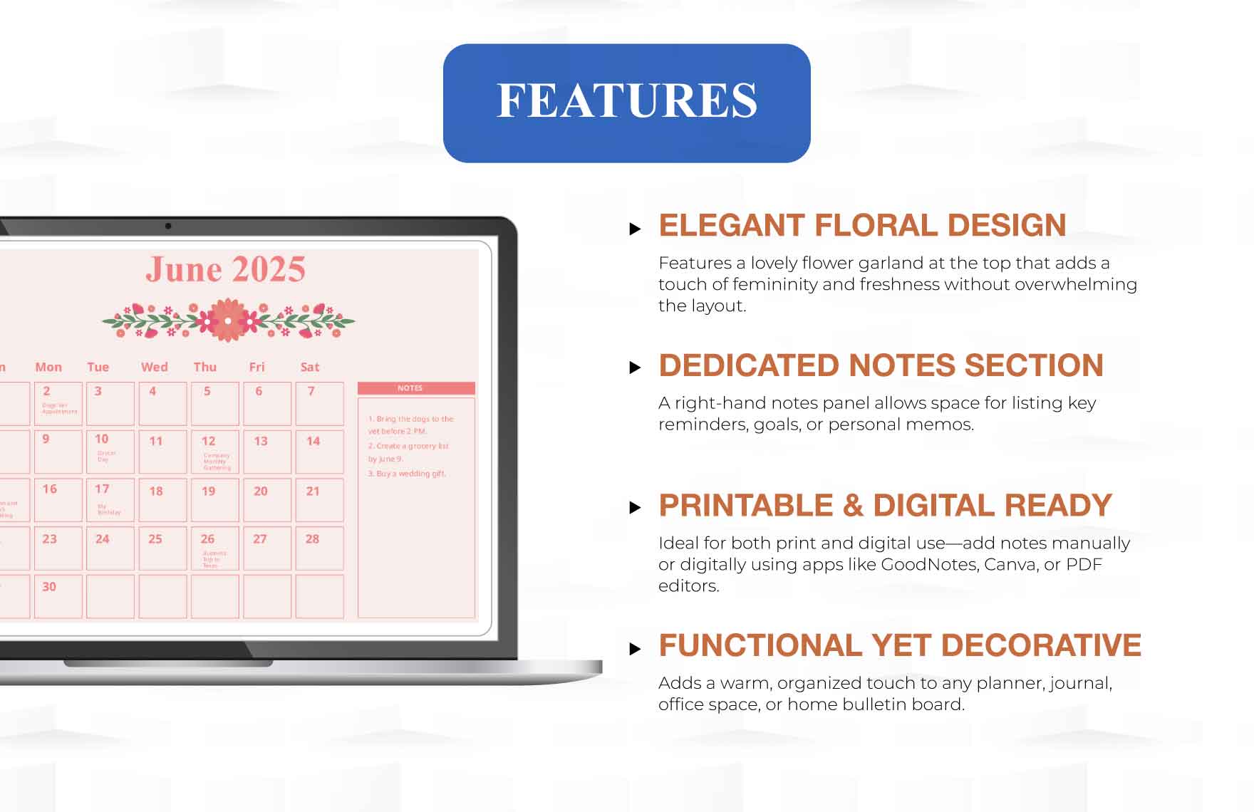 Floral June 2025 Calendar Template