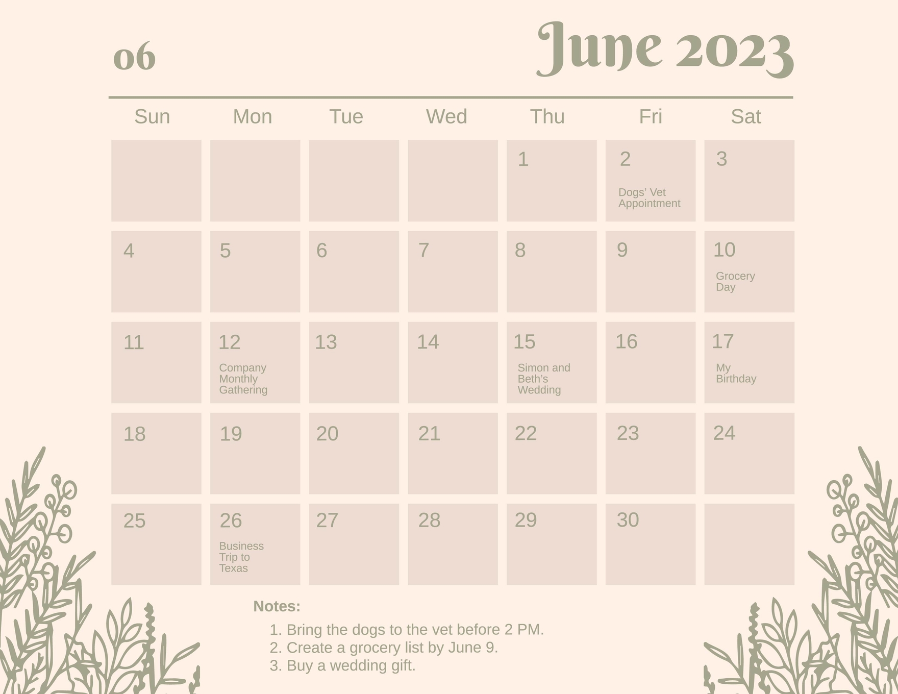 Floral June Calendar