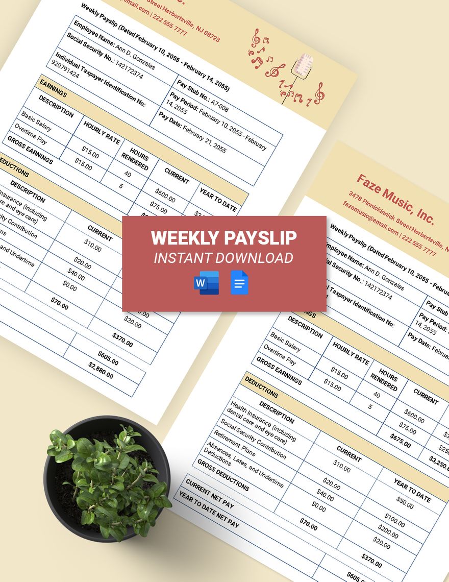 Weekly Payslip Template