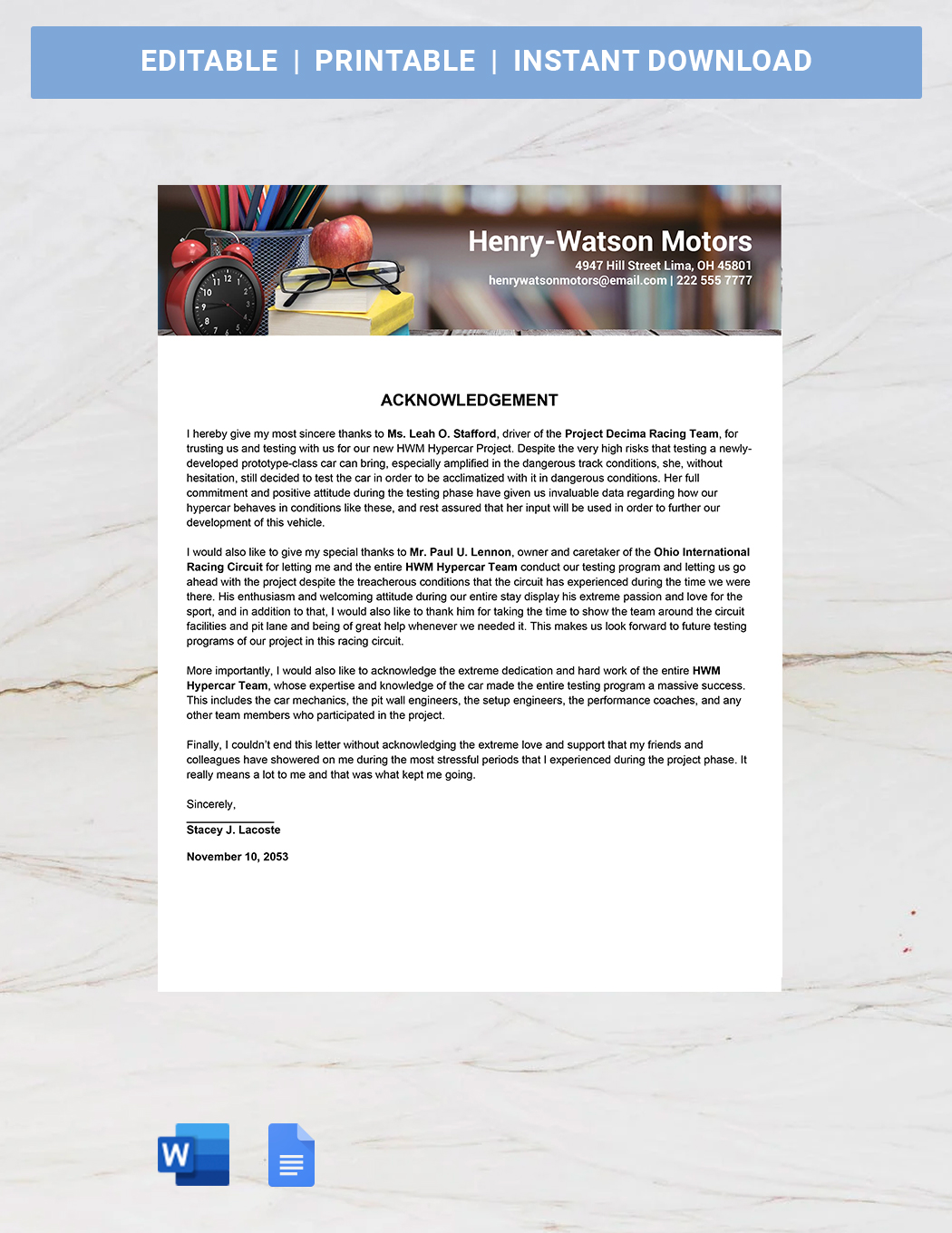 Donation Acknowledgement Letter Sample Template - Google Docs, Word ...