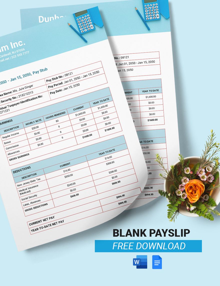 Free Blank Payslip Template in Word, Google Docs