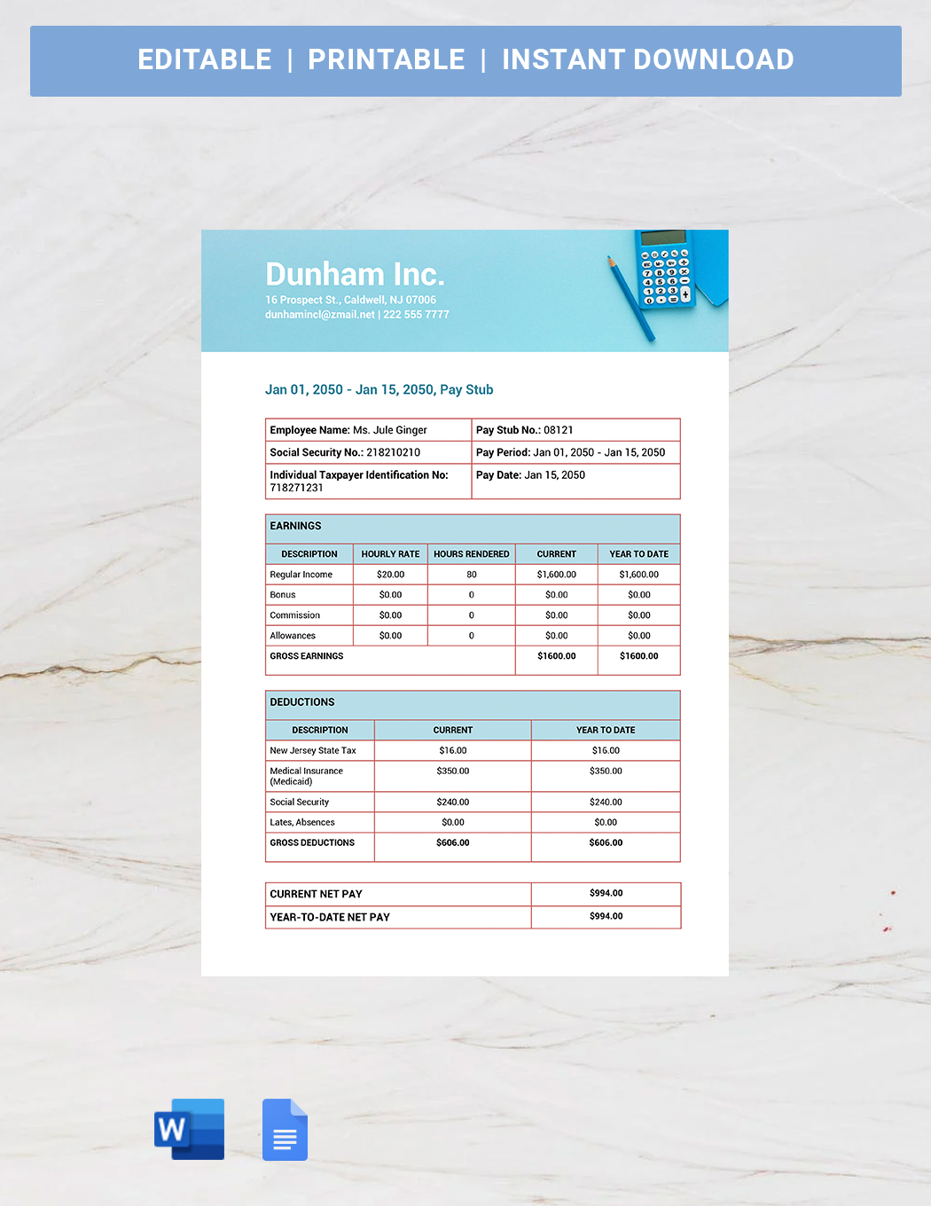 Basic Payslip Template - Google Docs, Word | Template.net