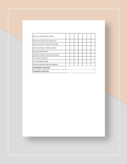 Free Printable Bar Checklist Template