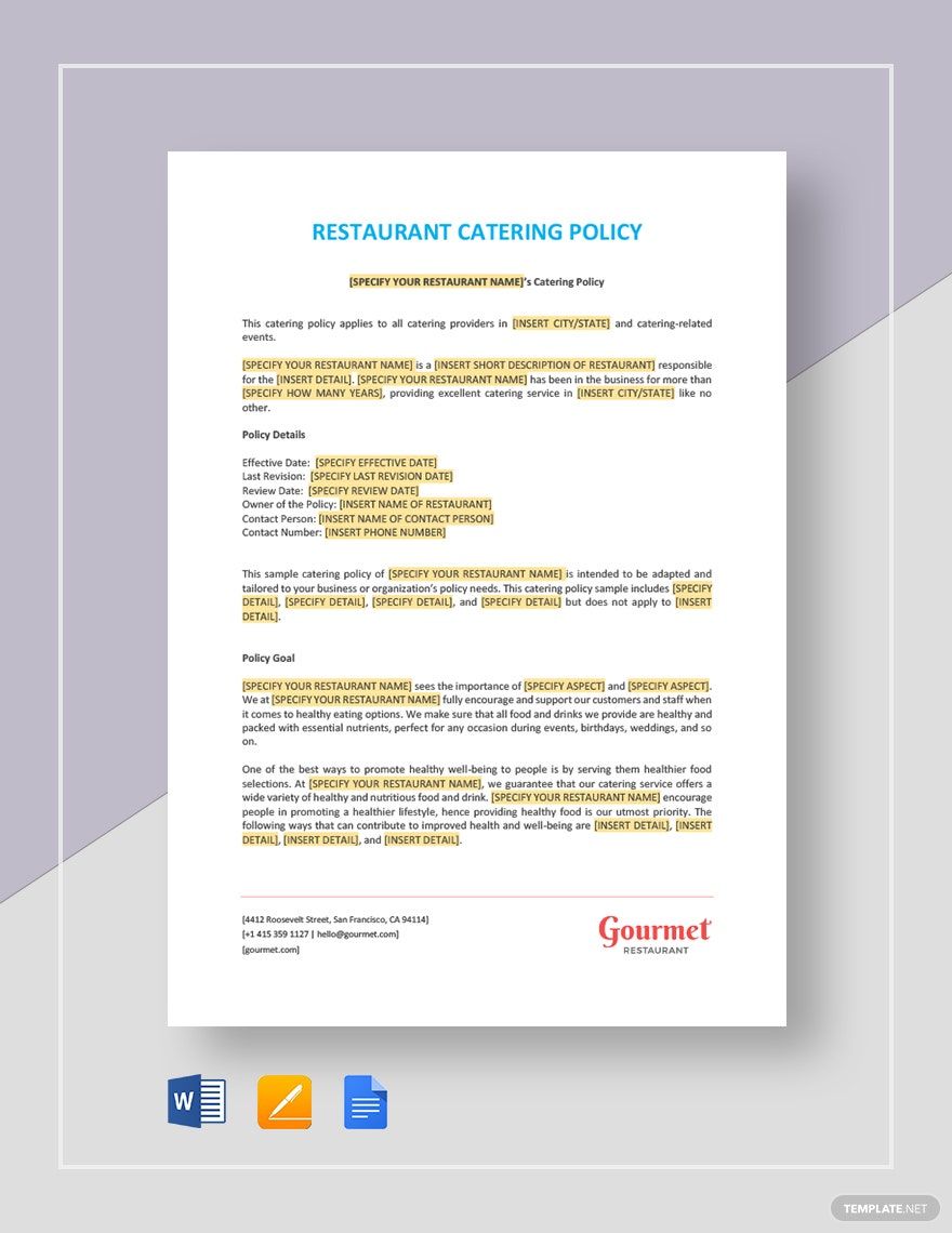 Restaurant Catering Policy Template