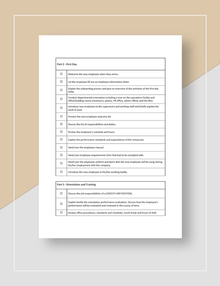 Restaurant Employee Onboarding Checklist Template