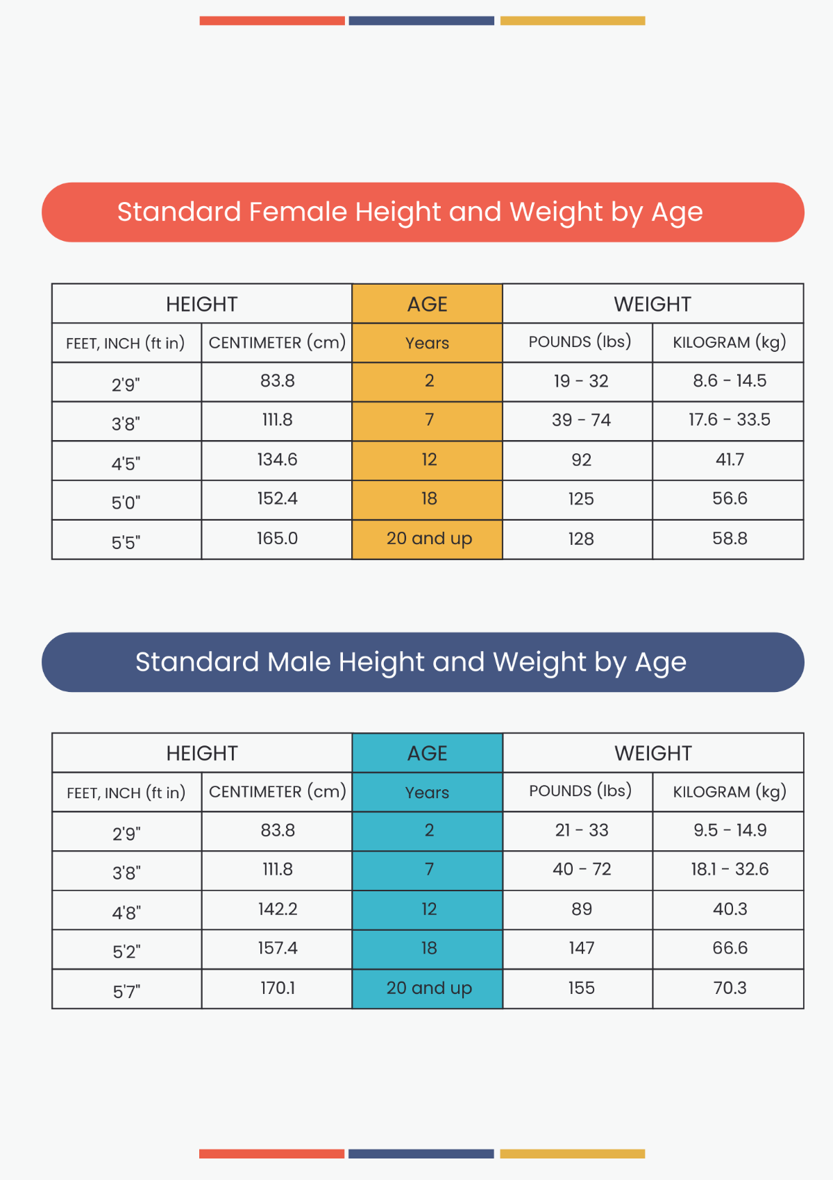 Standard Height And Weight Conversion Chart Template