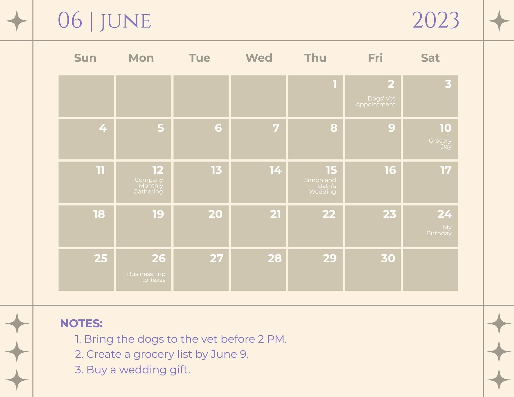 Fancy June 2023 Calendar