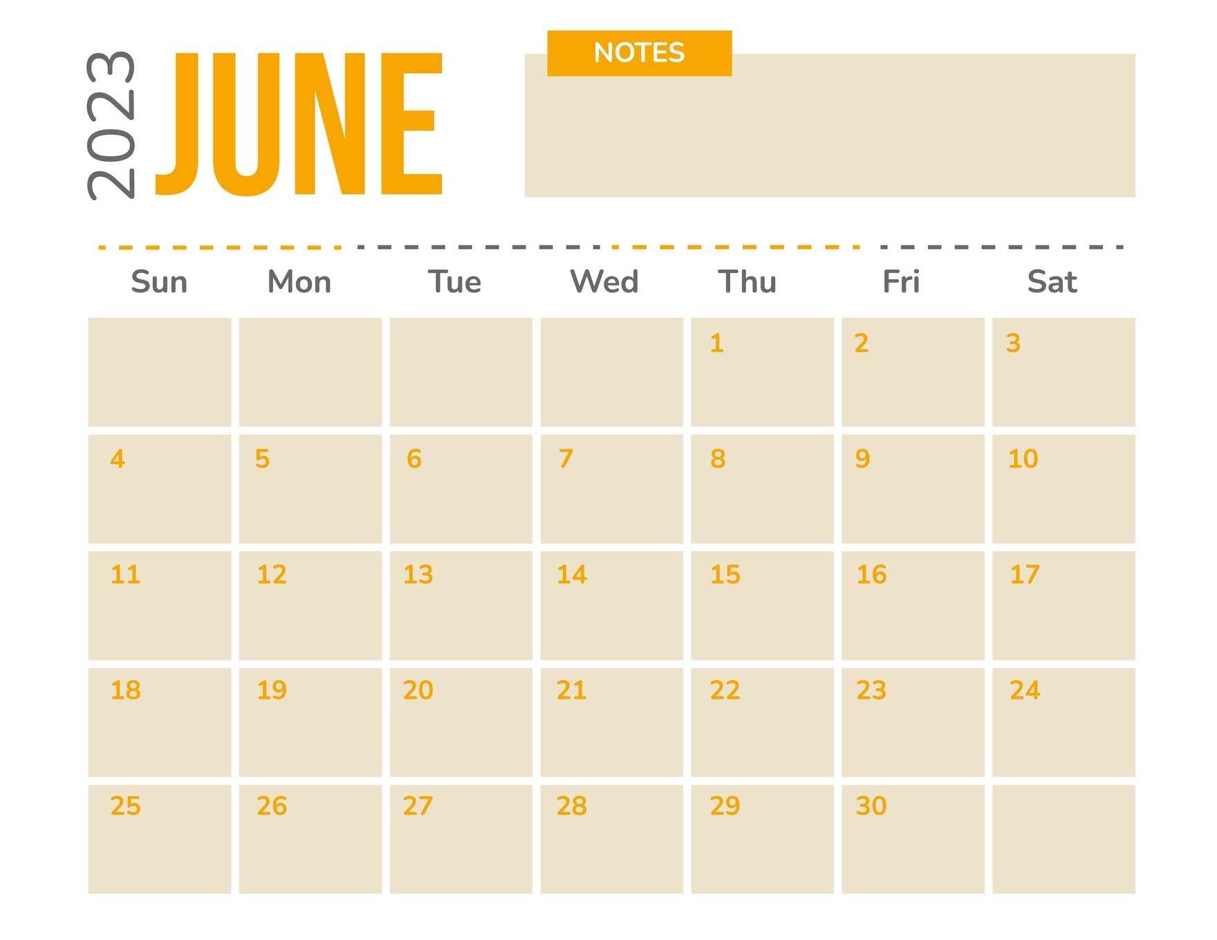 Blank June 2023 Calendar Template